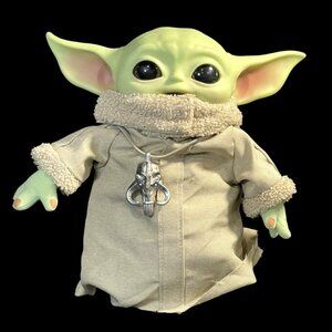 Mattel 2021 Baby Yoda Plush Toy With Beige Outfit & Necklace